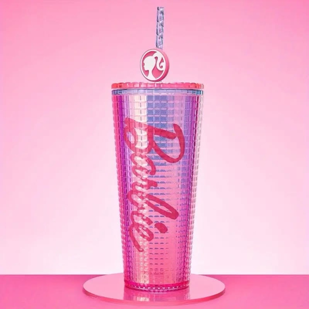 Barbie Sparkle Collection – 26.21oz Double-Walled Glitter Tumbler with Straw